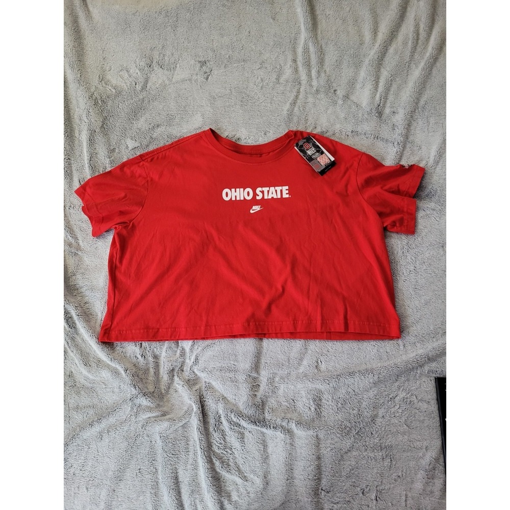 Nike Womens Size 2XL Ohio State Buckeyes Red Crop Top Short Sleeve Loose Shirt